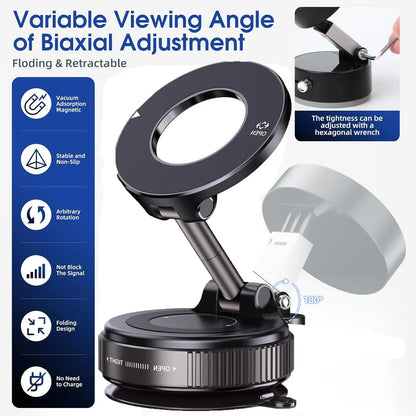 Universal Magnetic Car Phone Holder – 360°, Vacuum Suction Mount